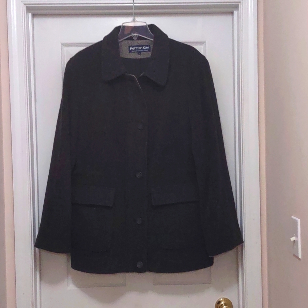 Herman Kay Gray 100% Wool Coat Size L